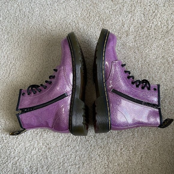 Dr. Martens Dark Pink and Silver Glitter Boots, Lace Up, Youth Size 3, Durable - Picture 7 of 9